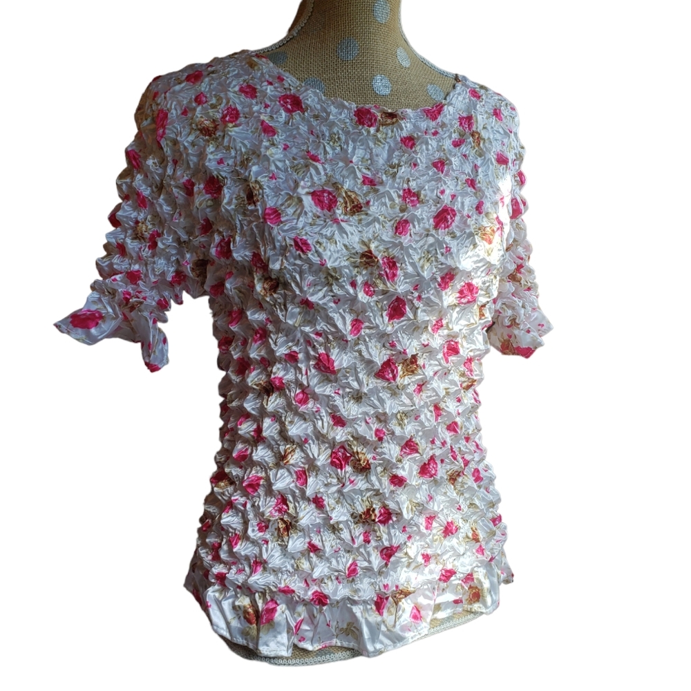 90s Y2k stretchy Popcorn bubble shirt floral one size fits most
